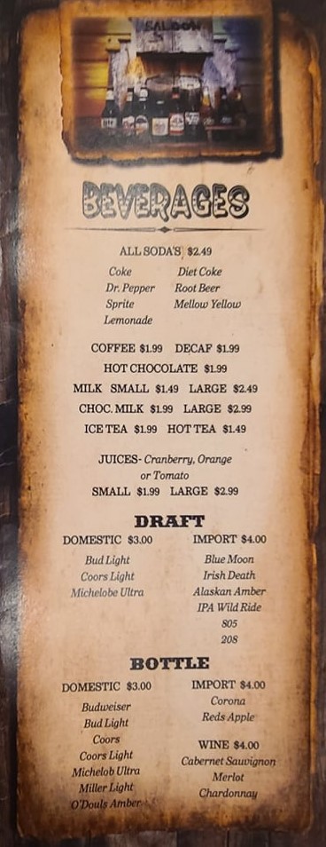 Beverage menu